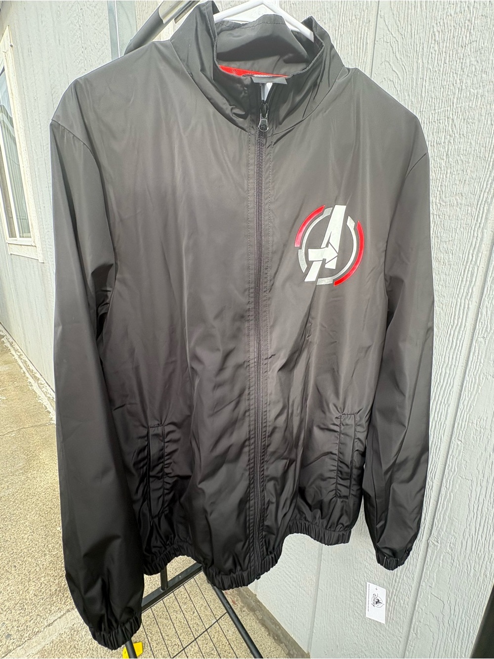 Disney Black Windbreaker Jacket with White and Red Avengers 'A' Logo size M
